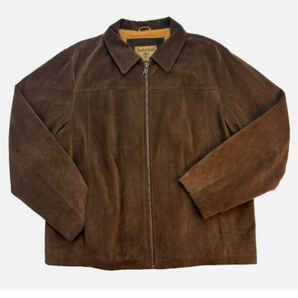Timberland Rugged Durable Genuine Leather Jacket Men's Size XL Brown Pre-owned - Picture 1 of 12